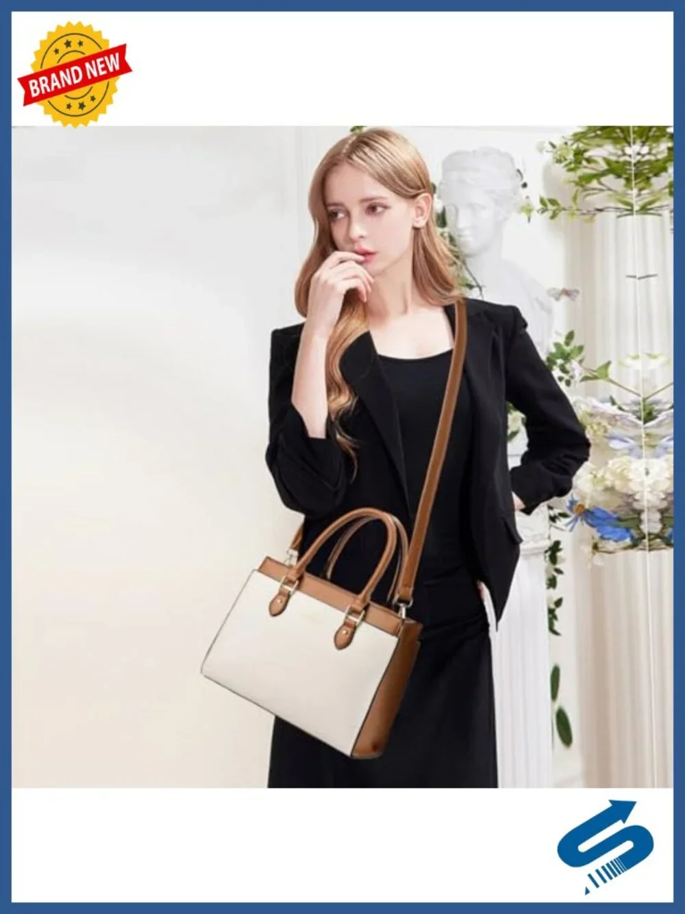 Trendy Faux Leather Satchel Top Handle Handbag with Crossbody Strap for Women
